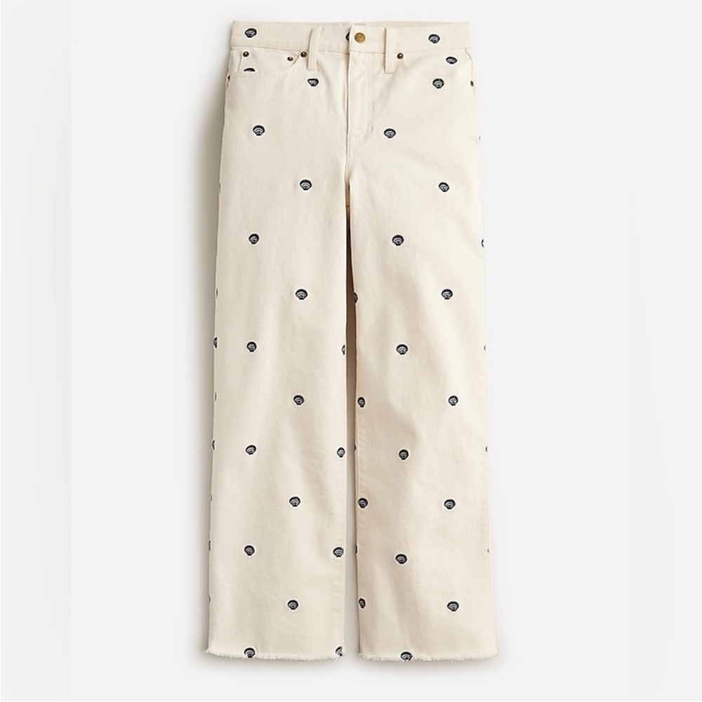 J.Crew Embroidered seashell slim wide-leg jean in Ecru Sea size 25